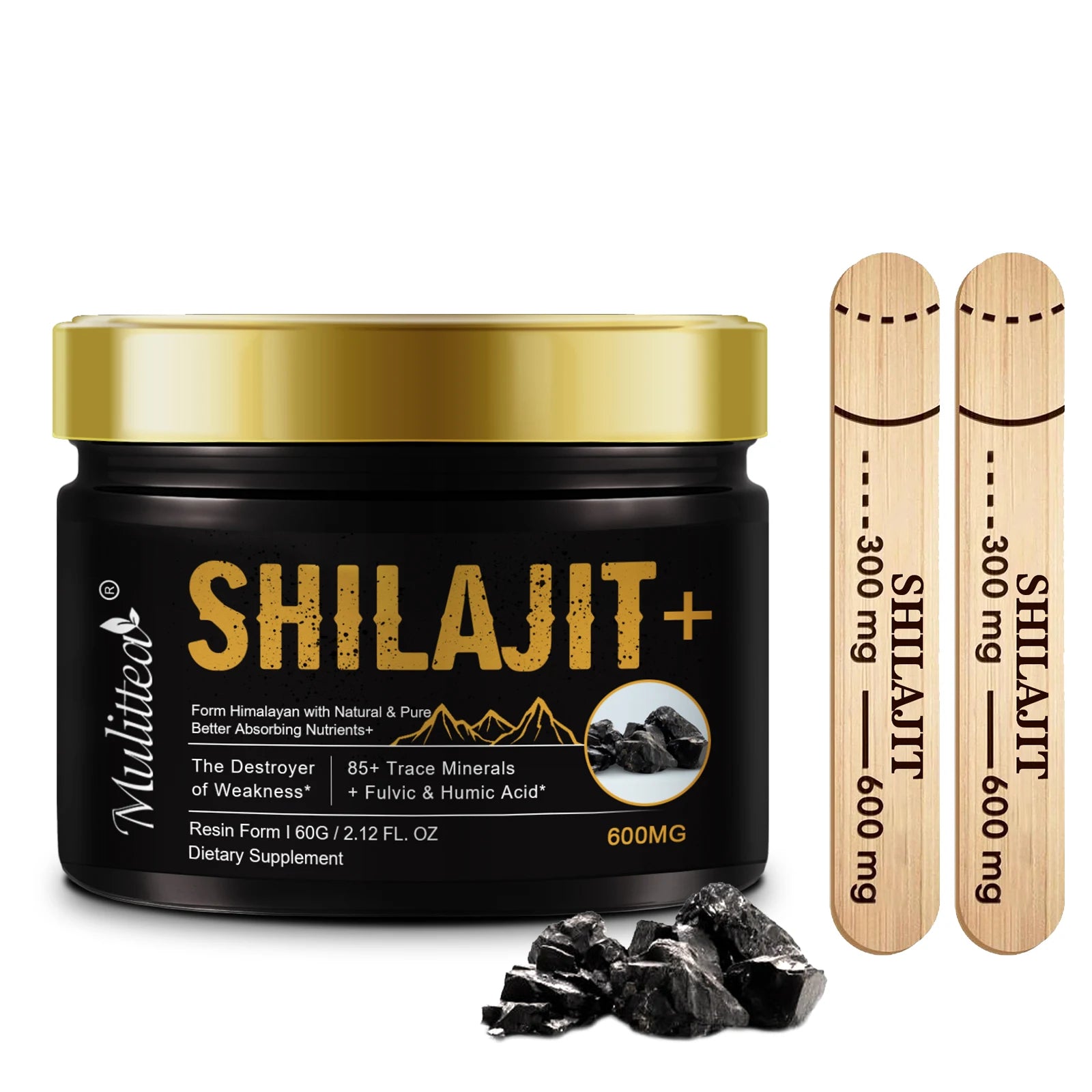 Mulittea 100% Pure Shilajit - 85+ Trace Minerals & Fulvic Acid for Energy & Focus
