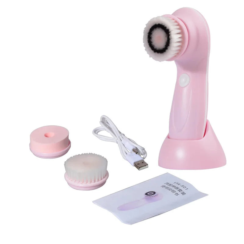 3-in-1 Electric Facial Cleansing Brush - Rechargeable Spa Massager & Blackhead Remover