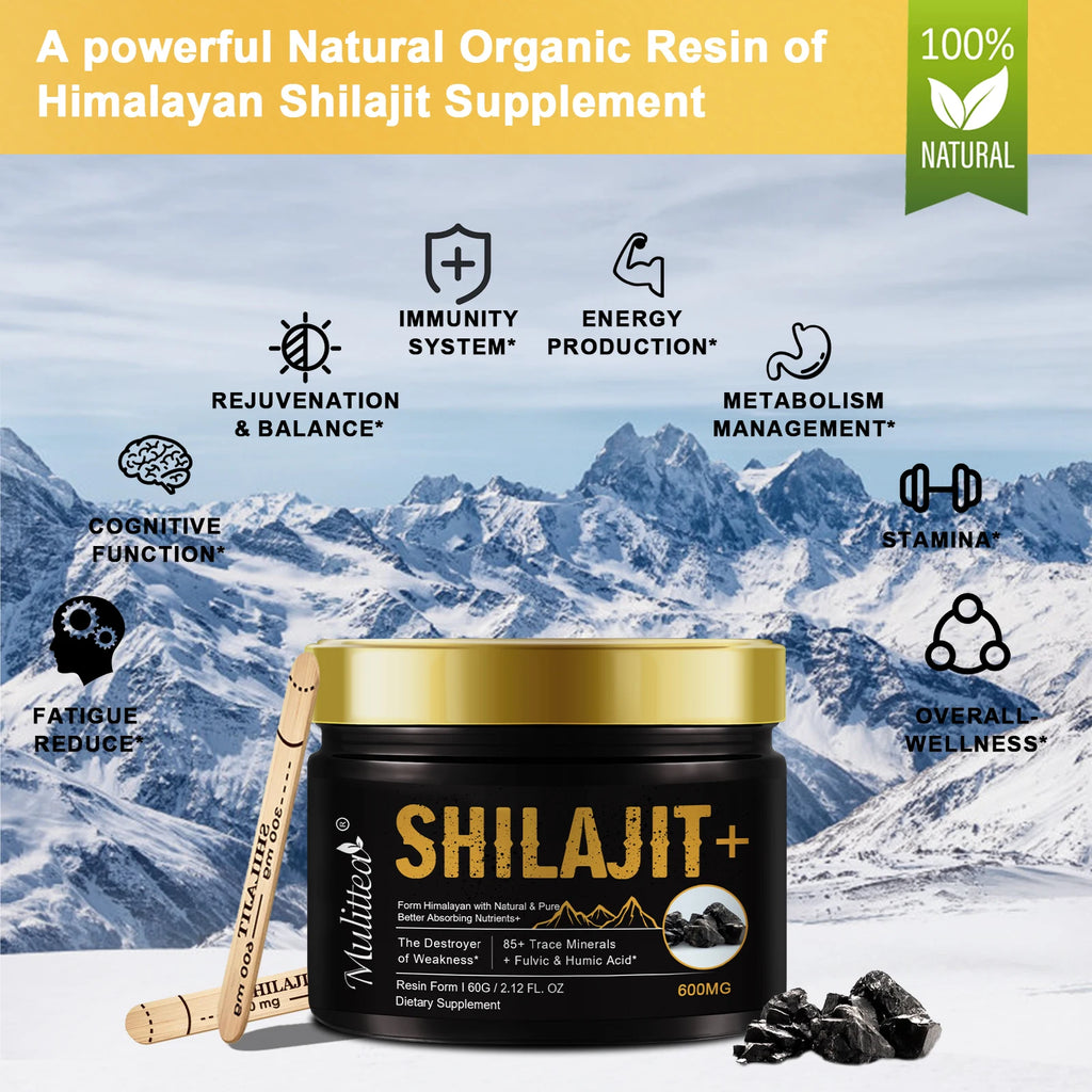 Mulittea 100% Pure Shilajit - 85+ Trace Minerals & Fulvic Acid for Energy & Focus