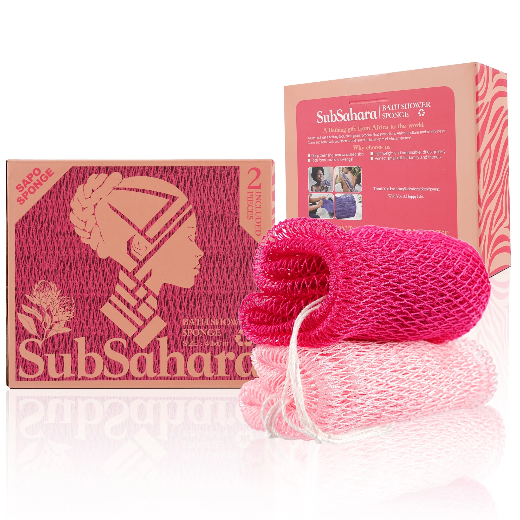 African Net Sponge - 2 Pack Exfoliating Bath Scrubber for All Skin Types