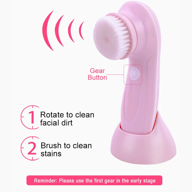 3-in-1 Electric Facial Cleansing Brush - Rechargeable Spa Massager & Blackhead Remover