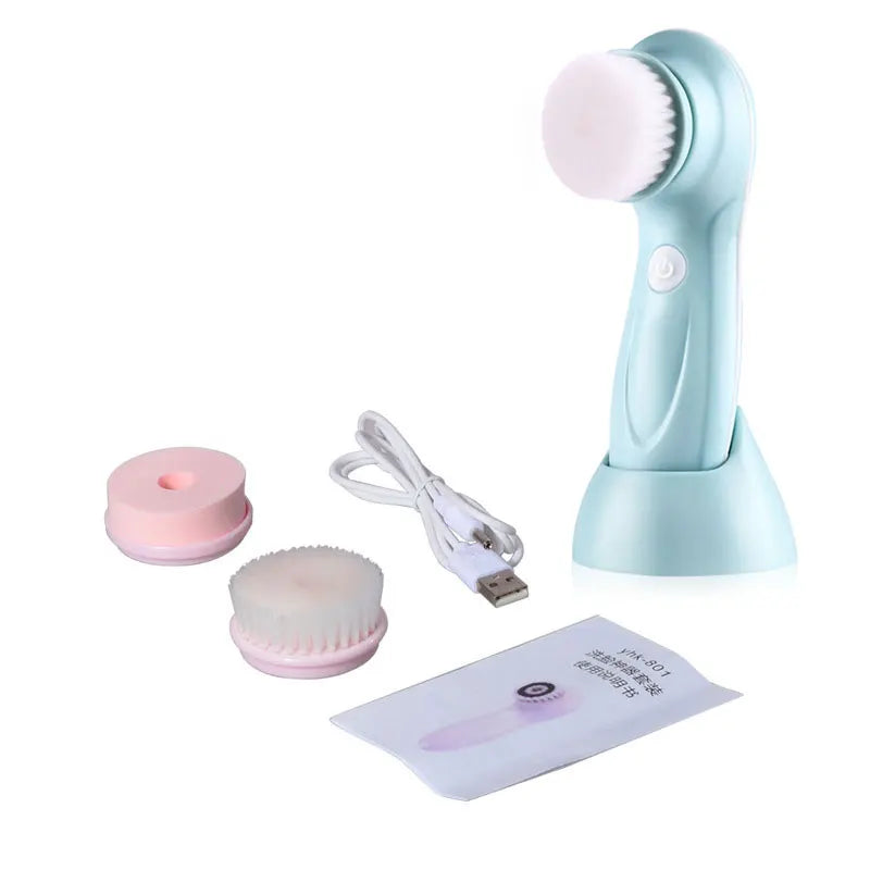 3-in-1 Electric Facial Cleansing Brush - Rechargeable Spa Massager & Blackhead Remover