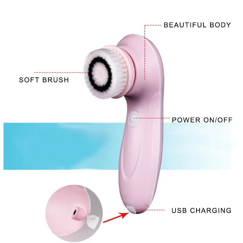 3-in-1 Electric Facial Cleansing Brush - Rechargeable Spa Massager & Blackhead Remover
